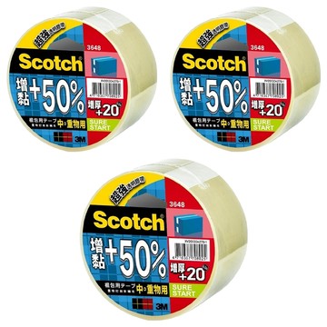 3M Scotch 3648 超強透明膠帶 增黏+50% 增厚+20% 48mm x 40M 捆包用膠帶 中/重物用  透明色  3捲