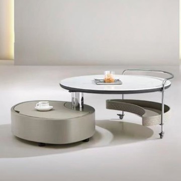 IDEA 淺沫置物升降帶輪茶几組合/邊几(客廳桌 圓桌)