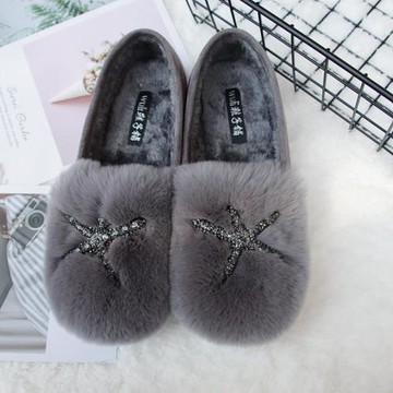 兔毛韓版圓頭毛毛鞋2025秋冬新款加絨保暖棉瓢鞋平底豆豆鞋單鞋女