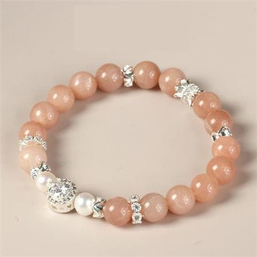 【米蘭精品】水晶手鍊串珠手繩-8mm太陽石珍珠鋯石女飾品74kj11