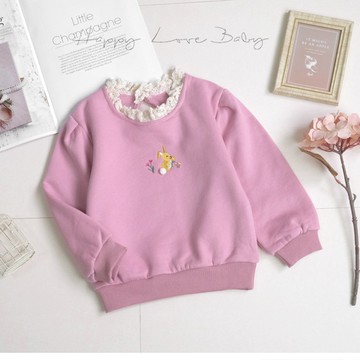 厚款 毛球小兔甜美緹花領刷毛上衣 秋冬童裝 女童上衣 女童長袖 女童棉T 長袖上衣 秋冬上衣 刷毛