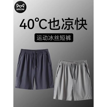 貓人短褲男夏季休閑男士速干五分褲父親節爸爸冰絲寬松運動褲子男