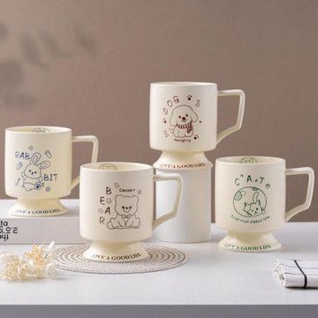 日本奶油色高顏值馬克杯情侶可愛高腳杯陶瓷杯家用早餐牛奶咖啡杯