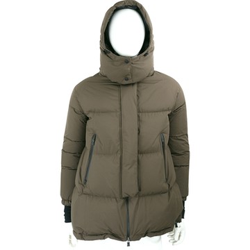 HERNO Laminar 寬鬆版墨綠色立領可拆連帽羽絨外套 大衣(女款)