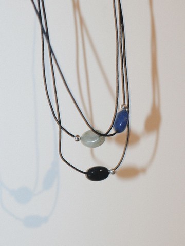 Silver 925 Oval Gemstone Silk Cord Necklace