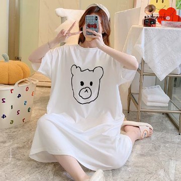 【LANNI 藍尼】★簡約熊頭長版連身裙(女上衣/短袖/休閒)