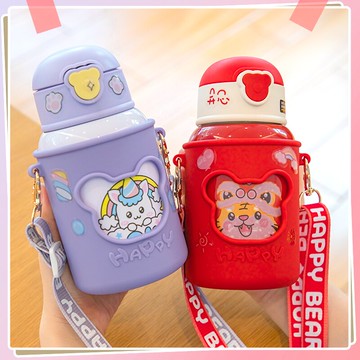 兒童保溫杯帶吸管防摔外出攜帶寶寶水杯316不銹鋼幼兒園專用水壺