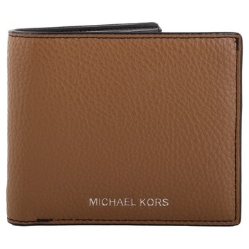 MICHAEL KORS  -  烙印銀字荔枝紋皮革透明層短夾(駝色)