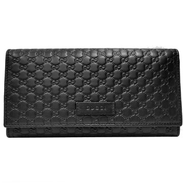 【GUCCI 古馳】449396 經典小雙G LOGO皮革壓紋扣式長夾(黑色-13卡)