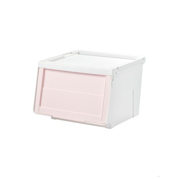 【日本天馬】粉彩河馬口前掀滑蓋收納箱(附造型貼紙)-M-4入-櫻花粉