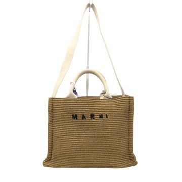 marni棕色logo編織托特包