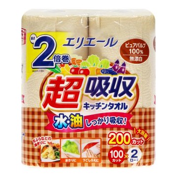 日本大王 超強吸水吸油廚房紙巾100張x2捲(無漂白)