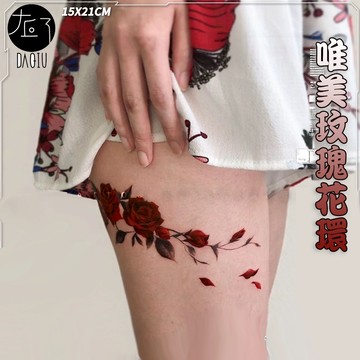 👑大邱紋身👑台灣現貨 唯美玫瑰花環紋身貼 防水 紋身貼紙 刺青貼紙 紋身貼 刺青貼 腿環 臂環 手臂 T05Z