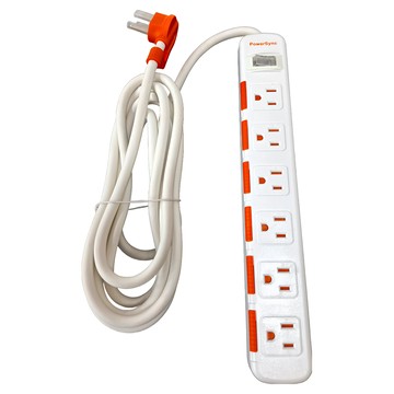 PowerSync 包爾星克 1開6插滑蓋防塵防雷擊延長線 3孔 TS6DB127 29.5 x 4.5 x 2.6cm  2.7m  白色  1個