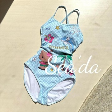 ✨臺灣出貨✨新款卡通HelloKitty連體三角保守低叉學生競速游泳衣女游泳館可愛