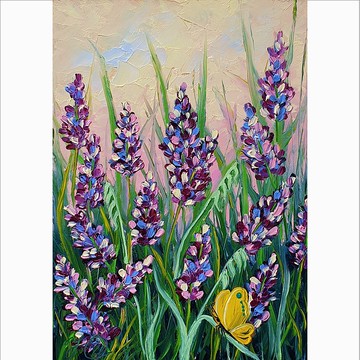 矢車菊繪畫蝴蝶原創藝術花卉牆藝術小油畫