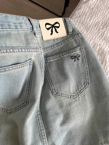 美式復古牛仔半身裙女 寬鬆顯瘦 高腰牛仔褲 復古蝴蝶結刺繡牛仔 包臀a字短裙 褲子 牛仔褲 短褲 闊腿褲  B258