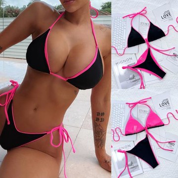 2022新款比基尼女士歐美性感三角包泳裝分體辣妹海邊三角bikini