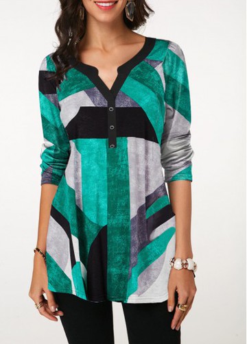 Button Detail Split Neck Printed St Patricks Day T Shirt