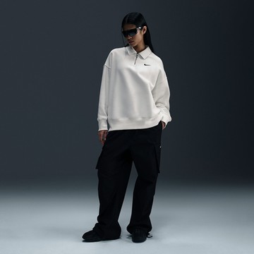 NIKE 長袖上衣 女款 運動 寬鬆 刷毛 POLO衫 AS W NSW PHNX FLC OS QZ PO 米白 FZ3208-133