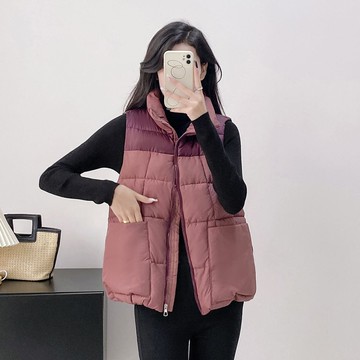 M-4XL 大尺碼馬甲 韓版面包服 輕便保暖外套 修身顯瘦短款 簡約時尚立領設計 撞色拼接 大口袋