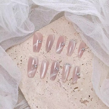 🎀Hannah🎀燦若繁星純手工穿戴甲片裸色漸變法式貓眼爆閃鑽氣質穿戴式指甲貼IOL29