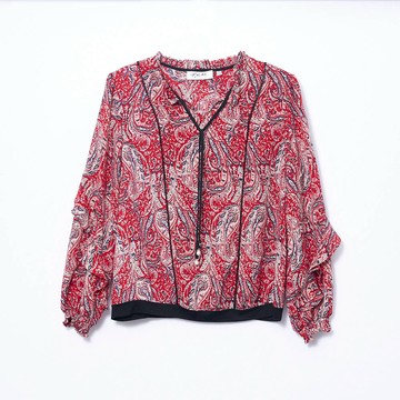 CLL巧玲瓏 復古紅波浪袖上衣 1863009