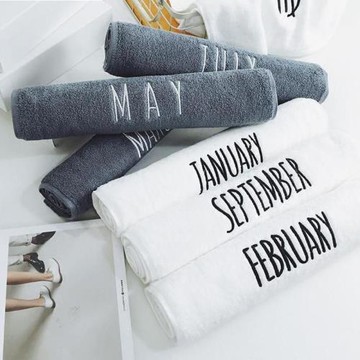 Homeside北歐ins月份英文字母刺繡黑白情侶加厚全棉毛巾面巾浴巾