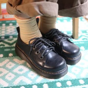 耳語森林厚底圓頭復古單鞋復古日系皮鞋古著大頭萌馬丁單鞋