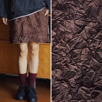 栗色 冬季節鬆緊腰圍百搭款雙兜短裙 肌理褶皺羊毛面料