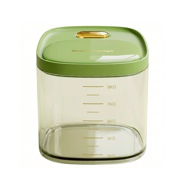 大容量大口徑PET材質透明密封米桶 12L 附量杯 160ml  1個  綠色  大(36.4 x 23 x 22cm)