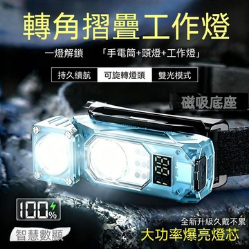 🌟熱銷殿堂+年度最佳🎖️新款轉角摺疊強光頭燈多功能帽夾燈工作燈多光源手持小手電筒 新款強光遠射多功能頭燈智能感應登山