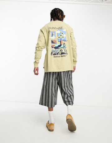 Damson Madder sunshine long sleeve skater t-shirt in light khaki-Neutral