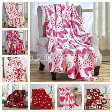 情人節禮物小蓋毯愛心節日送禮圣誕節法蘭絨毛毯數碼印花空調毛毯