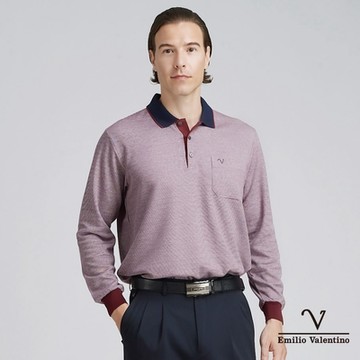 【Emilio Valentino范倫鐵諾】男裝保暖棉質磨毛素面長袖POLO衫 紅(66-4V8170)