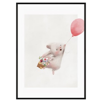 幸福洋溢小兔子 壁畫 1入 PS環保樹脂框+油畫布+松木內框  40 x 30cm  黑色