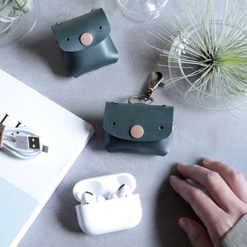 常見的Goody Bro 祖母綠真皮革手工 AirPods Pro &2 保護套