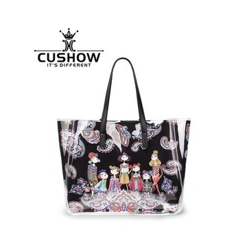 卡秀小眾原創印花大容量單肩布包2025新款透明果凍女包多用子母袋