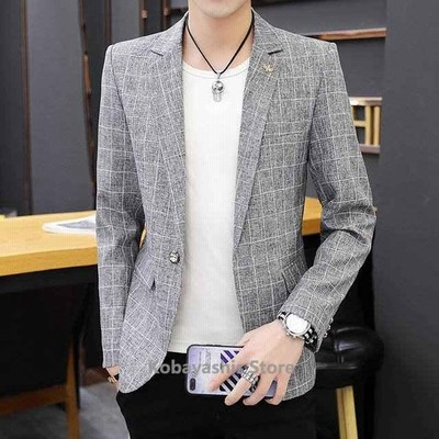 グレー チェック柄 テーラードジャケット メンズ 薄手 春 夏 ブレザー ジャケット ブルー パーティー 結婚式 フォーマル スーツジャケット 通勤 通販 Lineポイント最大get Lineショッピング