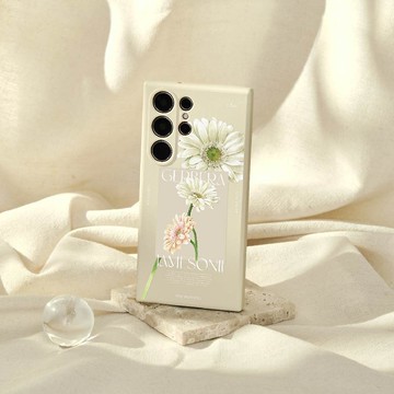 浪花花藝希望非洲菊純色矽膠SAMSUNG手機殼-象牙白