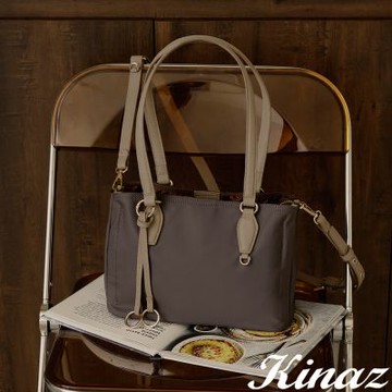 KINAZ 雙彈簧圈吊飾分層肩背斜背托特包-咖啡糖霜-布朗尼系列