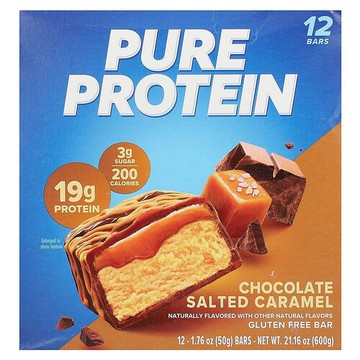 Pure Protein, 無谷蛋白零食棒，巧克力鹹焦糖味，12 根，每根 1.76 盎司（50 克）