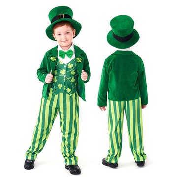 萬圣節兒童愛爾蘭傳統服裝 綠妖精裝扮 變裝派對綠色四葉草表演服