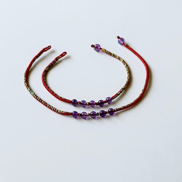 迷你紫水晶*5 / 蠟線手環 金剛結 極細 / 招財 貴人 開運 智慧