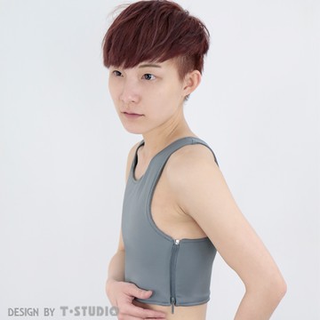 【T-STUDIO】U領小蛙系列/吸濕排汗靜音側拉式半身束胸內衣(灰)