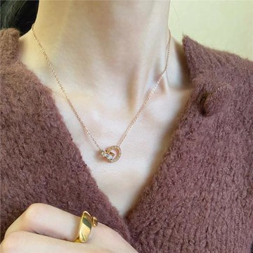 可水洗鑲鉆幸運環ins冷淡風幾何圓環鎖骨鏈女極簡約氣質百搭項鏈