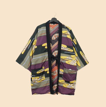 Back to Green-日本帶回袢天-01兩面可穿 雲霧與扇/vintage