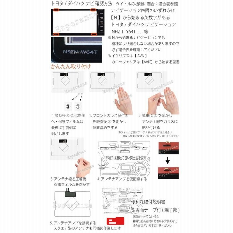 取説付☆トヨタGPS一体型フィルムアンテナ コードセット 両面テープ付 NDDN-W58NHZT-W58G 地デジテレビ補修 修理 交換 ナビ載せ替え  | LINEショッピング