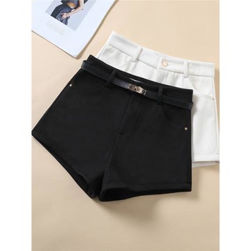 黑色毛呢短褲女2025春秋新款爆款高腰小個子外穿休閑a字闊腿靴褲