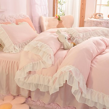 韓式公主風床上用品四件套夏季床品套件床單被套被罩三件套少女心